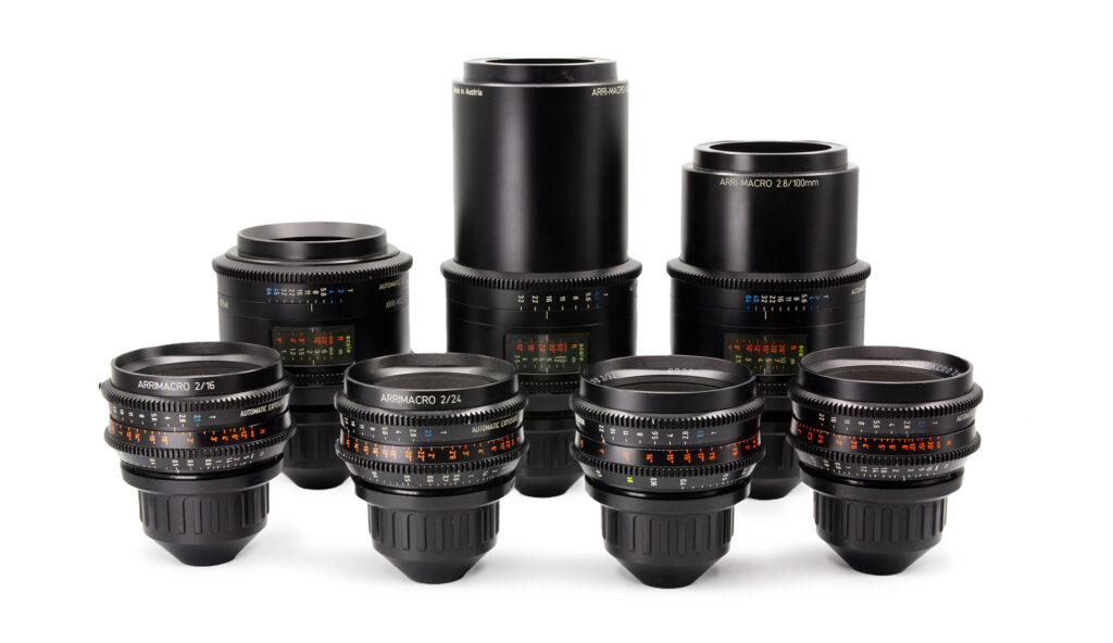 Collection of camera lenses arranged neatly
