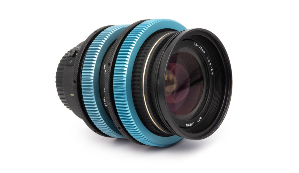 Camera lens with blue accents