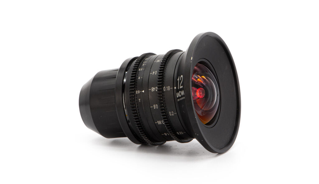 Wide-angle camera lens on white background