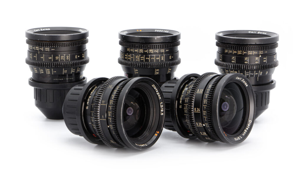 Collection of camera lenses arranged creatively