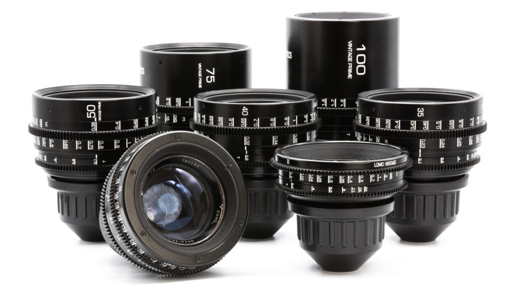 Collection of camera lenses arranged neatly
