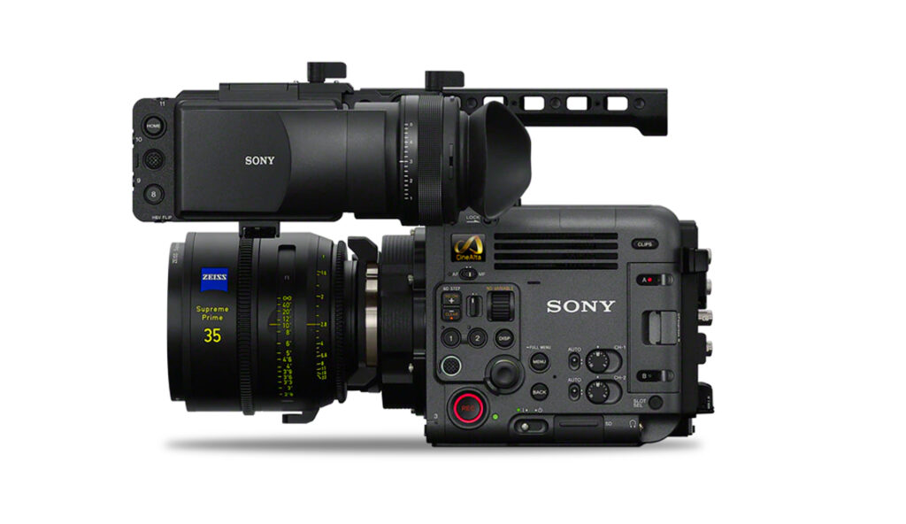 Professional camera with lens and monitor