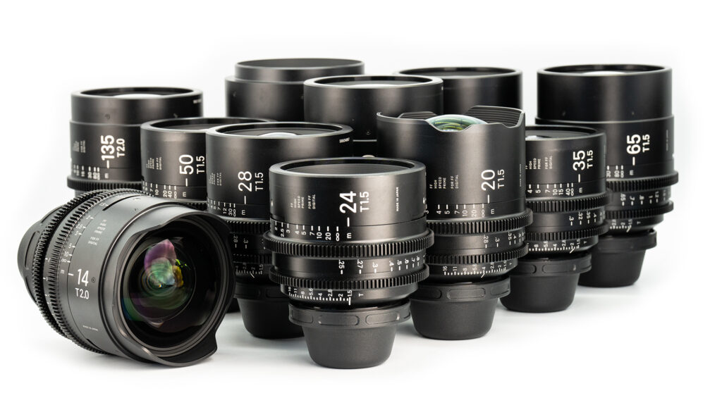 Collection of camera lenses arranged neatly
