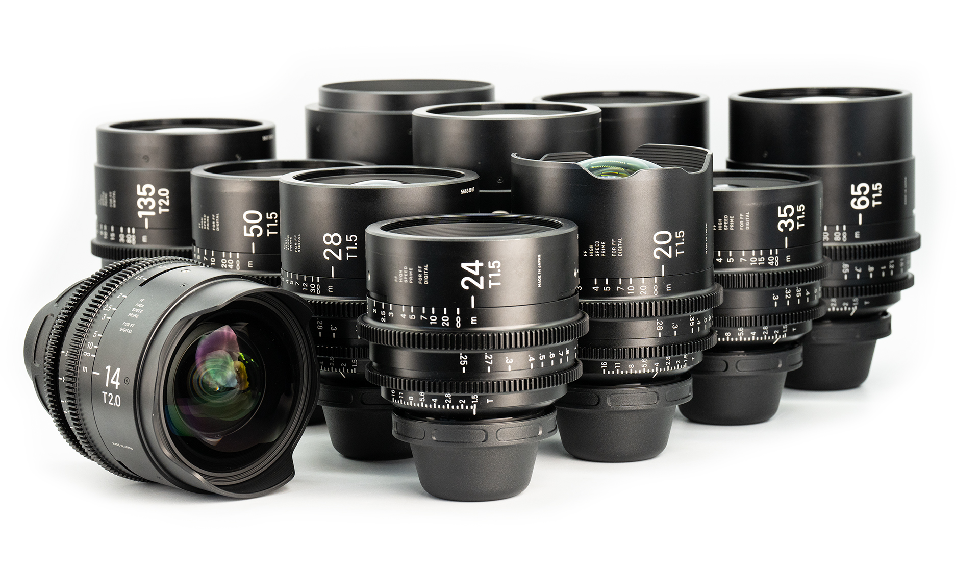 A shot of all Sigma FF Highspeed Prime lenses.