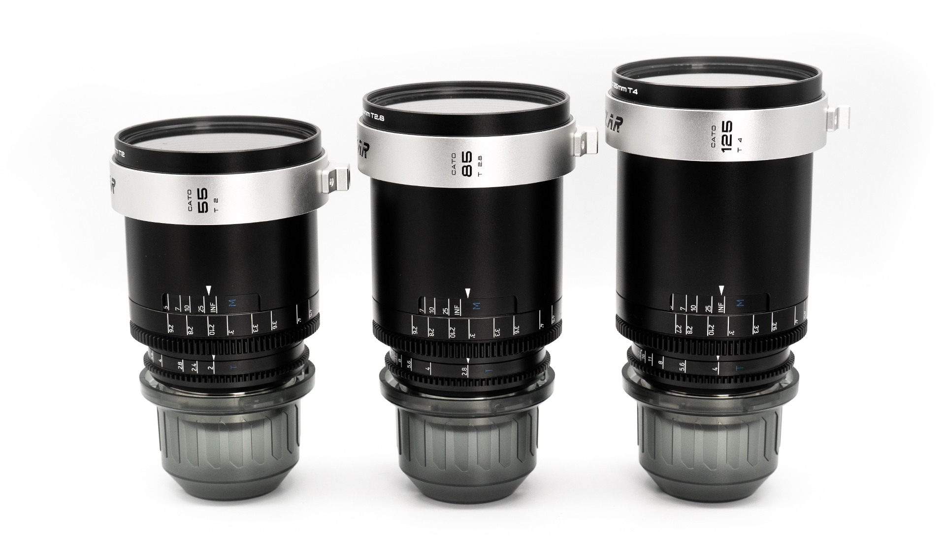 3 lenses of the Blazar Cato series next to each other.
