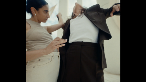 Wide lens shot of two people dancing