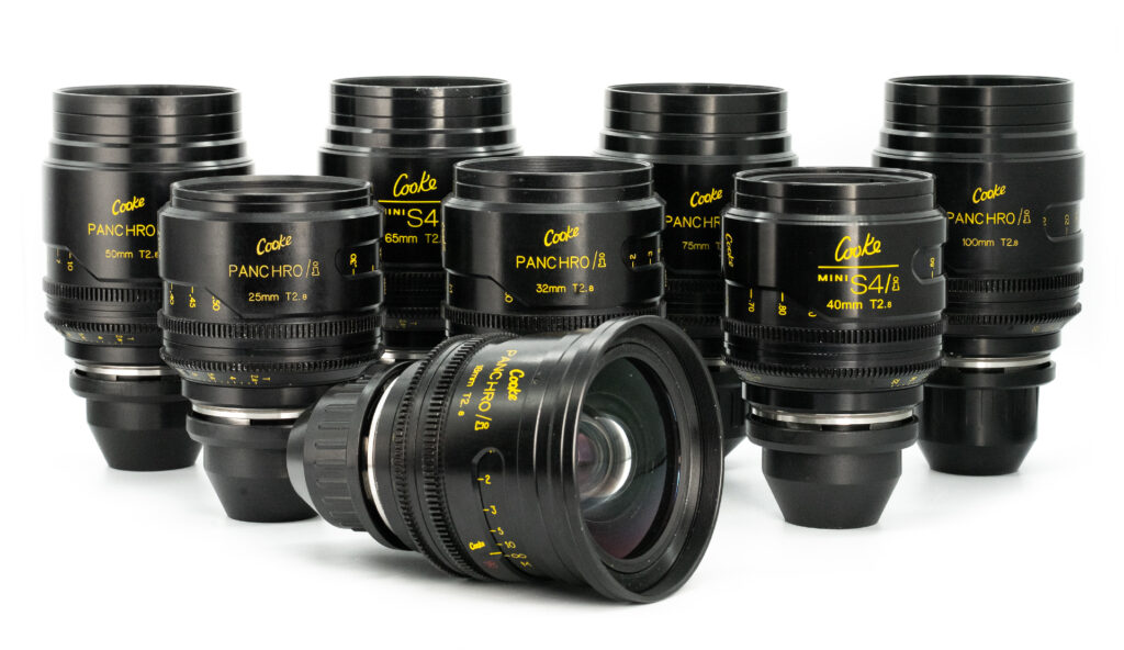 Collection of camera lenses arranged neatly
