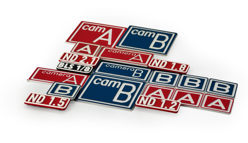 A variety of different camera tags for film shoots.