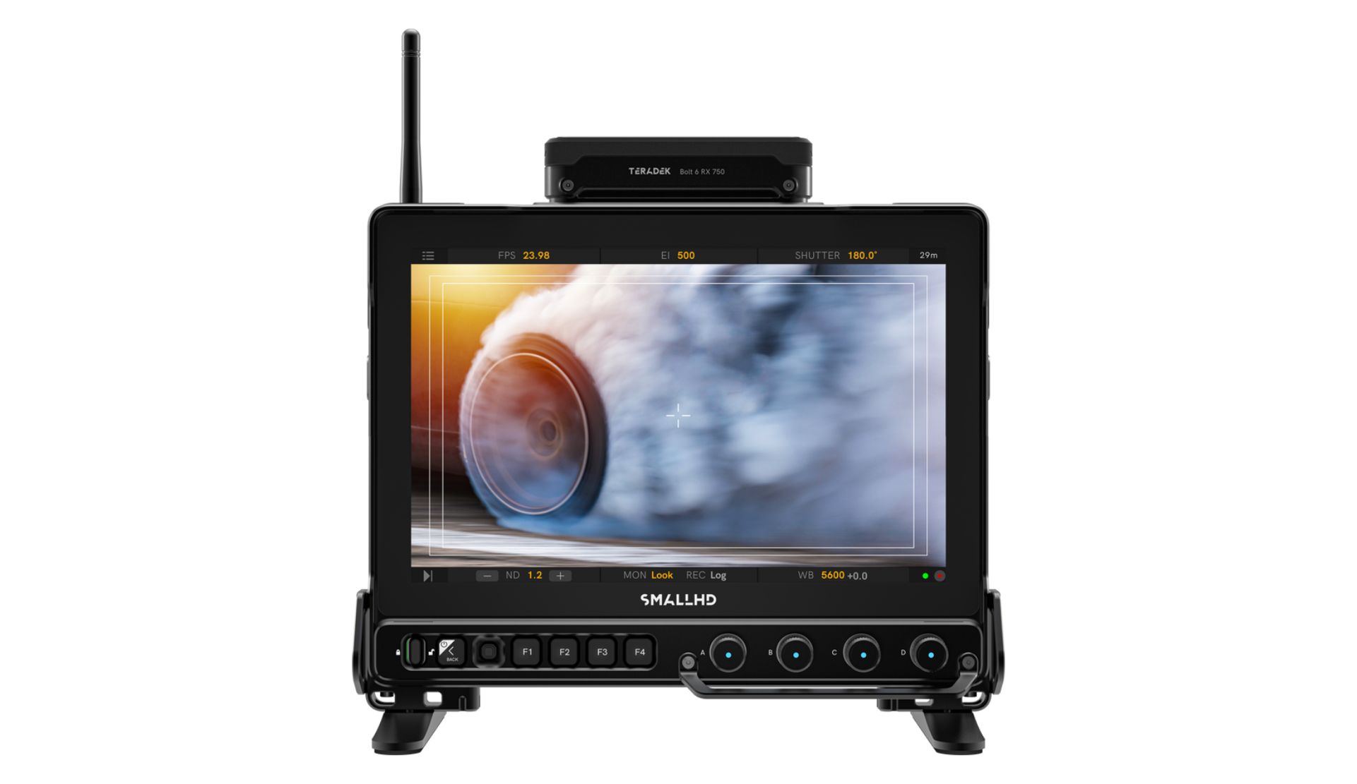 SmallHD Ultra 10 Bolt RX 10 inch production monitor with integrated Teradek Bolt 6 wireless receiver for wireless on set monitoring and video village workflows.
