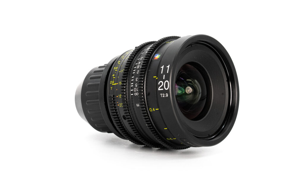 Wide-angle camera lens on white background