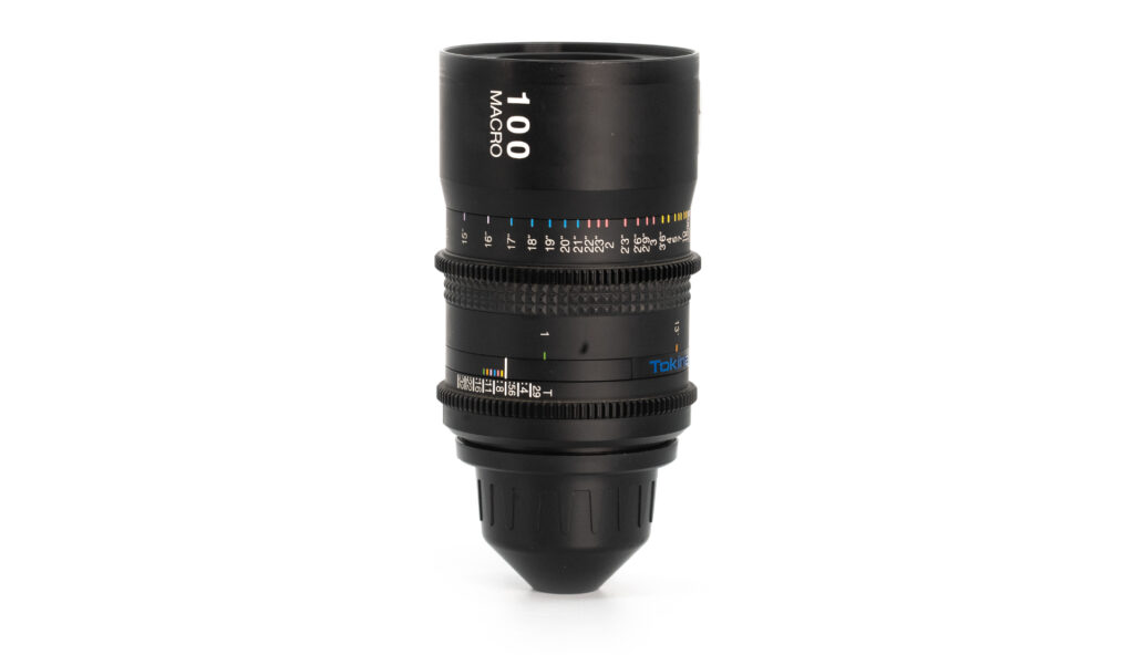 Black macro lens with measurement markings