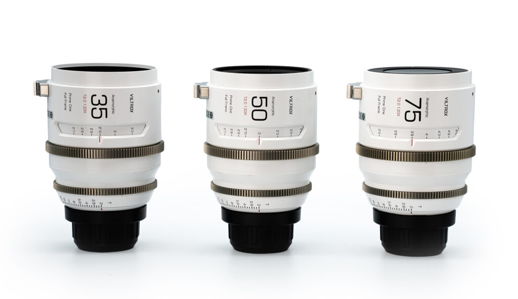 Three camera lenses with different focal lengths