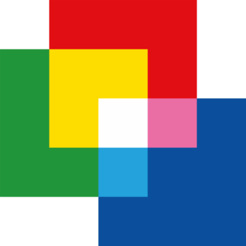 RGB RENTAL Berlin Logo, 3 Pixels in red, green and blue that form white in the middle.