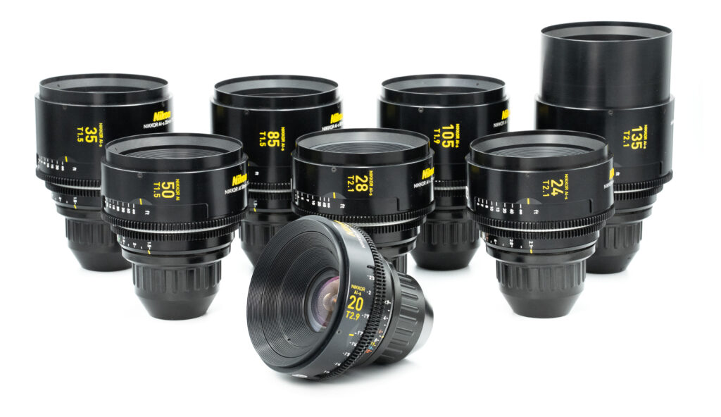 Collection of camera lenses arranged neatly