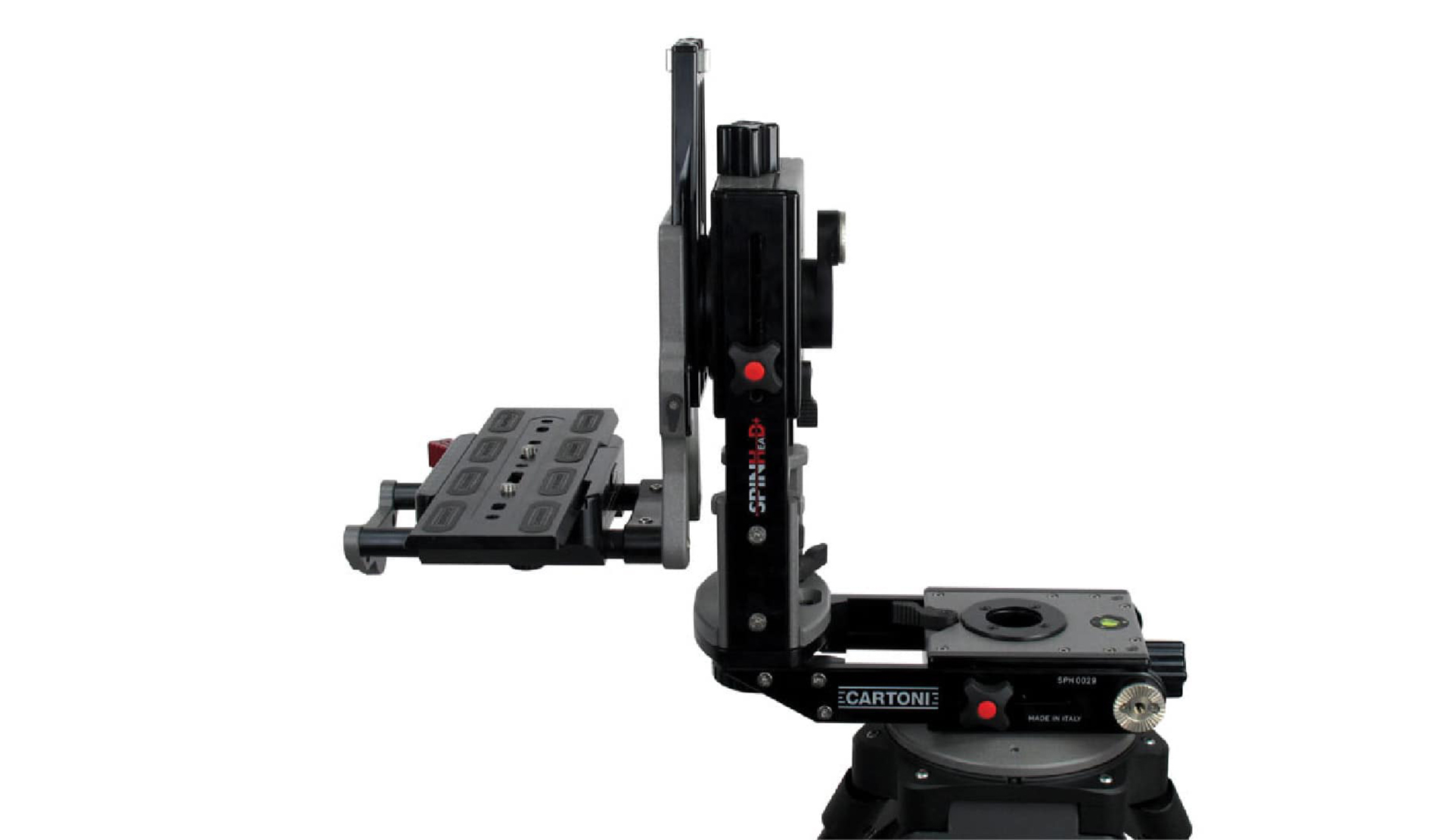 Cartoni Spinhead – zweiachsiger Fluidkopf mit Nodalpunkt für präzise 360°-Kameradrehungen und spezielle SFX-, Produkt- und Studio-Kameraaufnahmen.