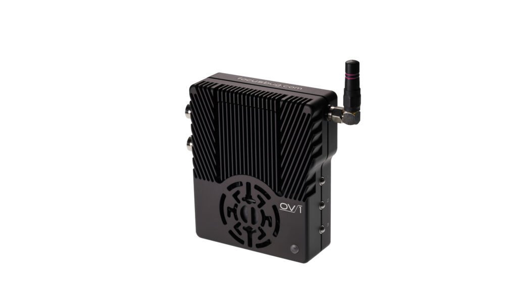 Focusbug OV.1 Cine RT video overlay unit for real time distance readouts, focus marks and lens data on professional focus monitors.