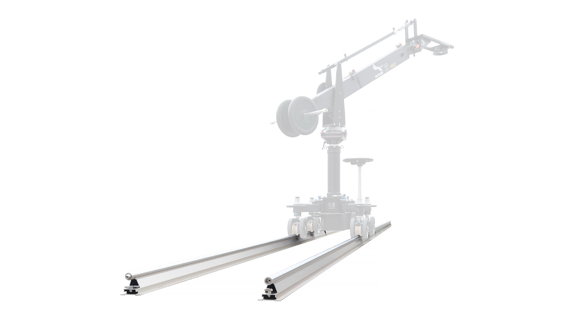 Panther Mono Track with camera dolly and jib arm for smooth tracking shots and precise camera movement in film and commercial productions.